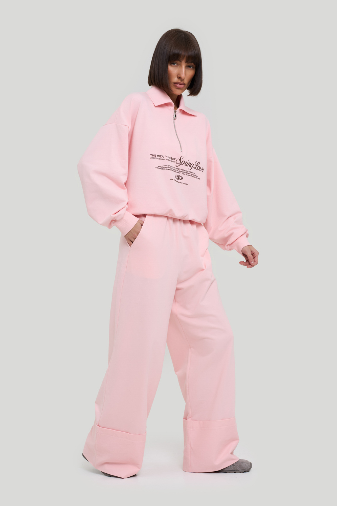 Костюм с брюками с отворотами (XS/S розовый)