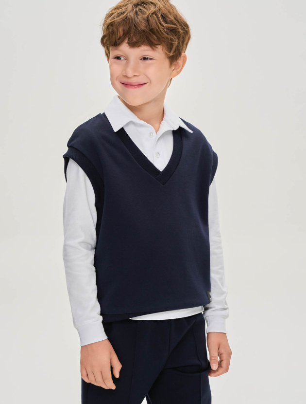 Рубашка-поло с длинным рукавом из фактурного трикотажа